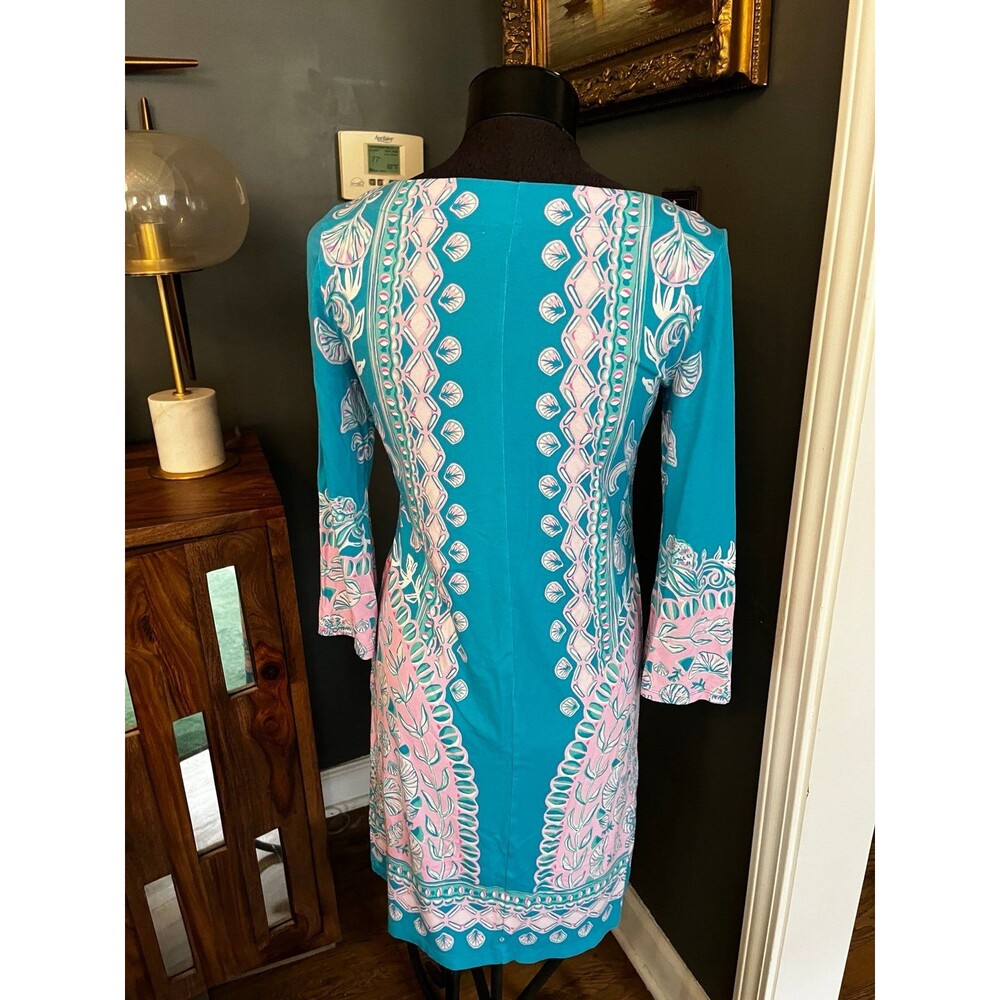 Lilly Pulitzer Soft Stretch Knit Turquoise & Pink Sea shell Floral Dress S - Picture 5 of 6